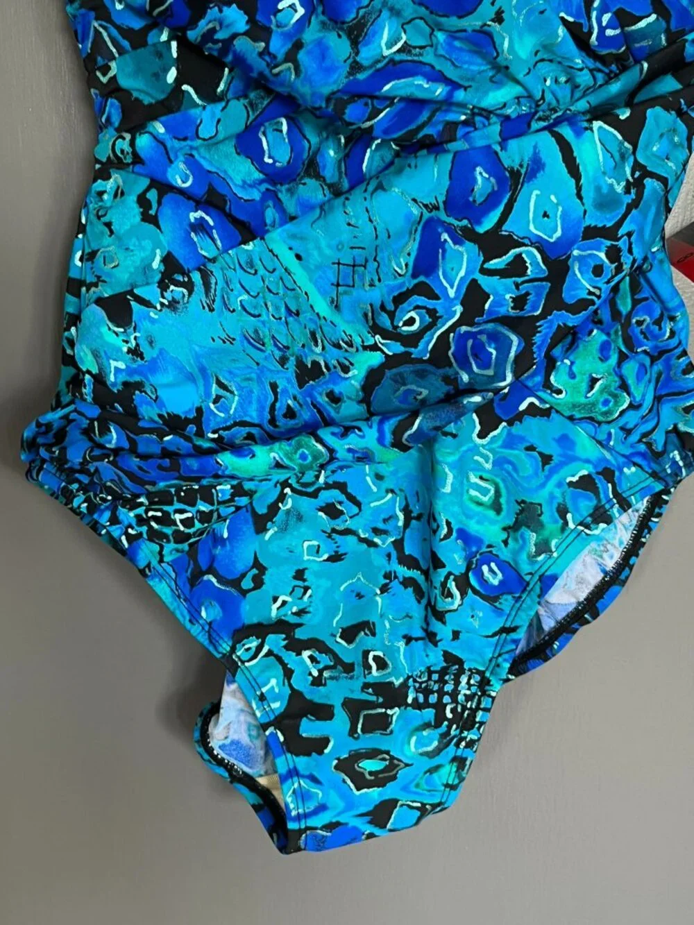 NWT Kirkland Miraclesuit Crossover Drape One Piece Swimsuit Blue Metallic Size 8